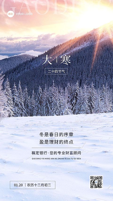 大寒金融保险节气祝福实景风手机海报