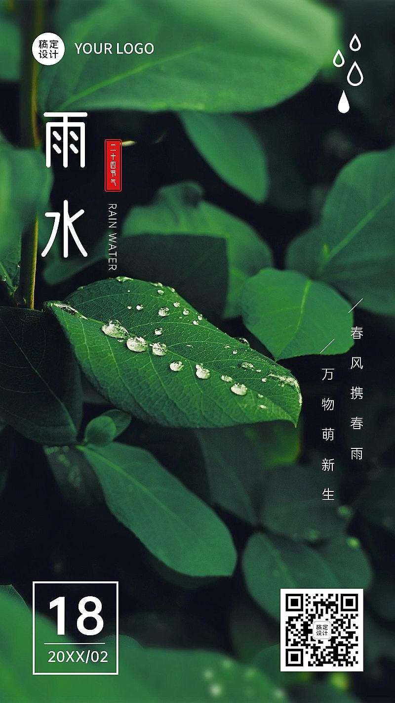 雨水节气实景手机海报