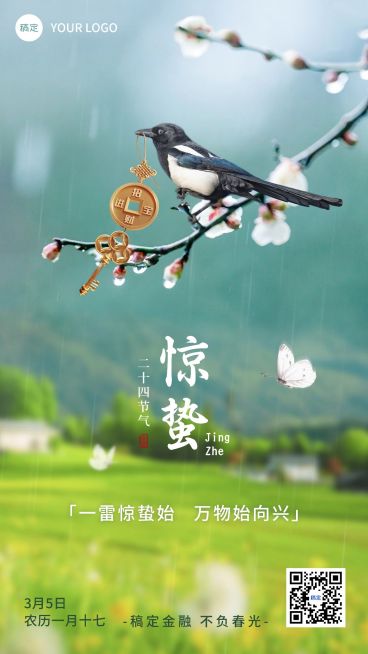惊蛰金融保险节气祝福问候实景风手机海报预览效果
