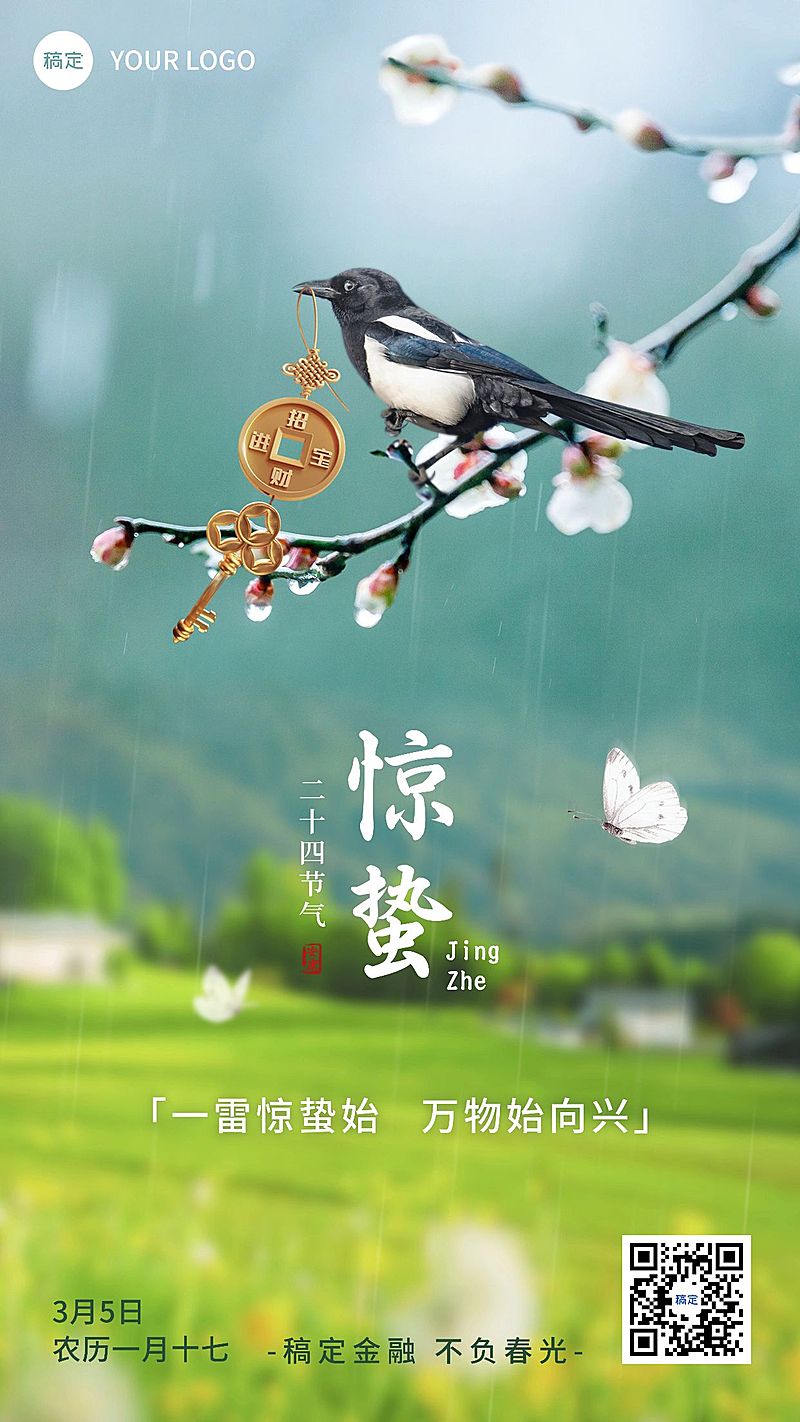 惊蛰金融保险节气祝福问候实景风手机海报