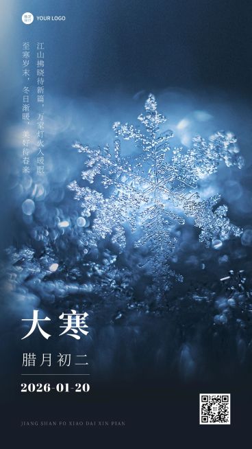 大寒节气祝福实景手机海报预览效果