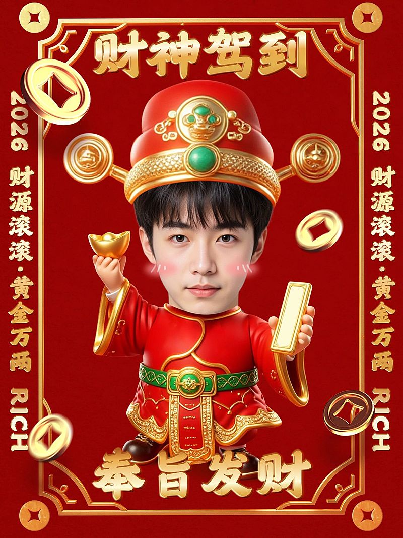 蛇年春节晒图晒照财运写真创意大头样式小红书配图