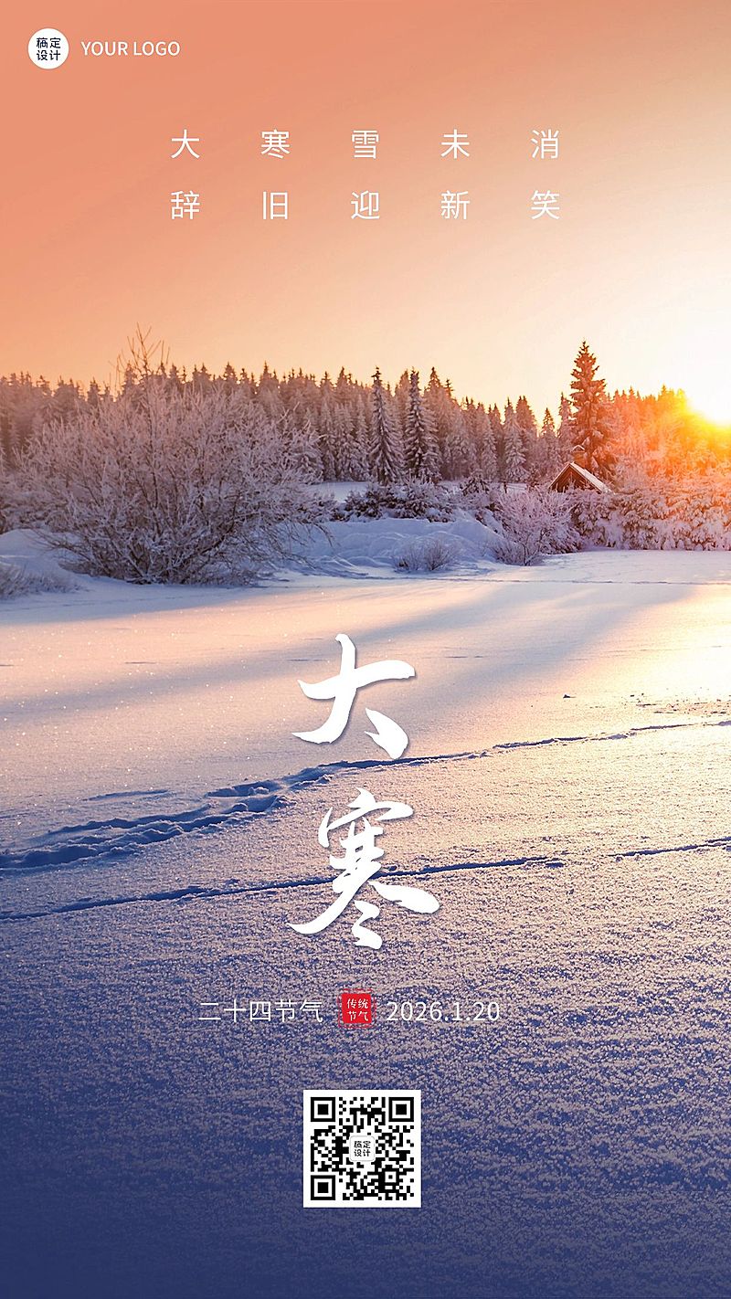 大寒节气祝福实景手机海报