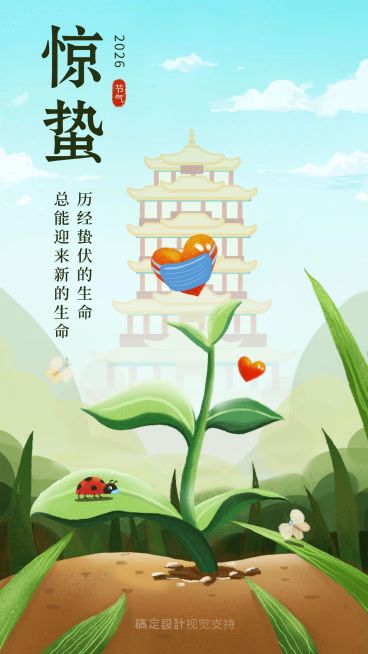 惊蛰手绘插画武汉加油海报预览效果