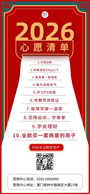 新年房地产计划清单喜庆竖版海报 预览效果