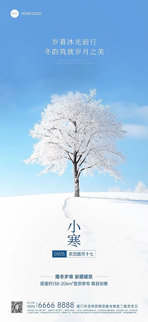 小寒房地产节气祝福问候实景风全屏竖版海报AIGC
