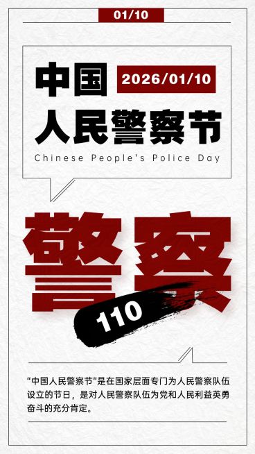 中国人民警察节110祝福大字手机海报预览效果