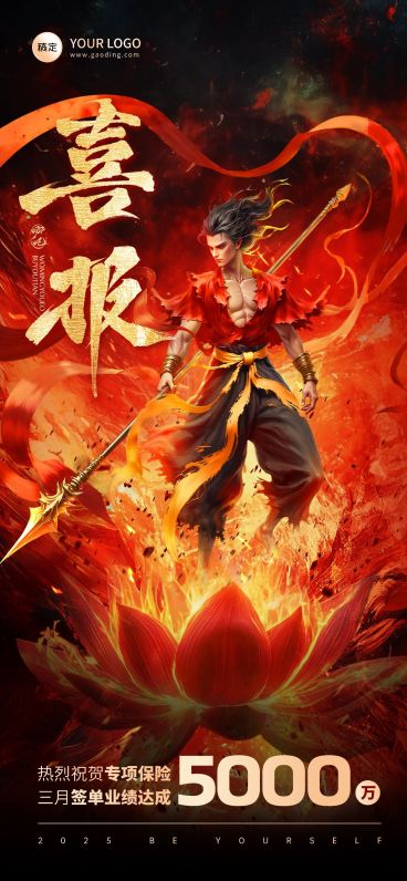 哪吒热点金融热血感喜报全屏竖版海报预览效果