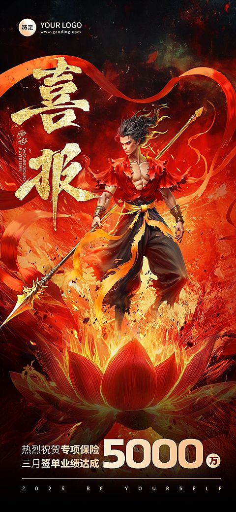 哪吒热点金融热血感喜报全屏竖版海报