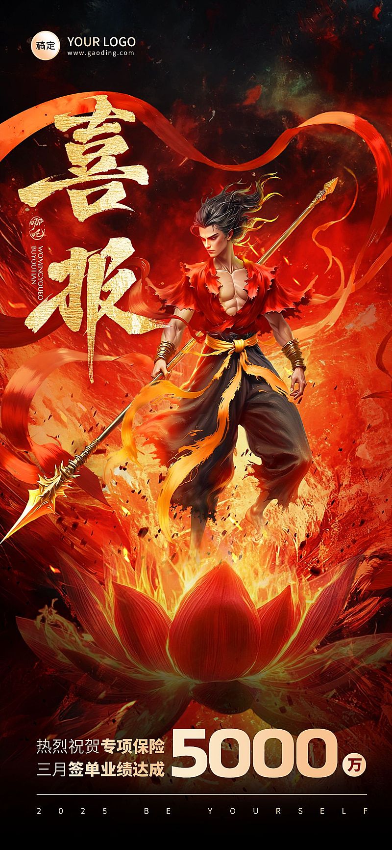 哪吒热点金融热血感喜报全屏竖版海报