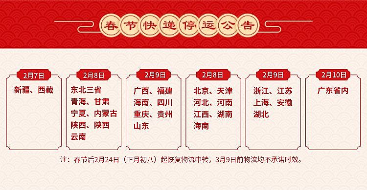 春节店铺放假公告快递停运喜庆海报banner