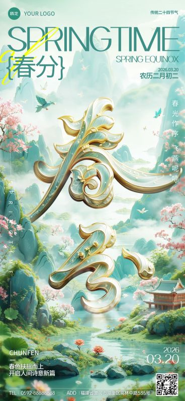 春分气祝福全屏竖版海报AIGC预览效果
