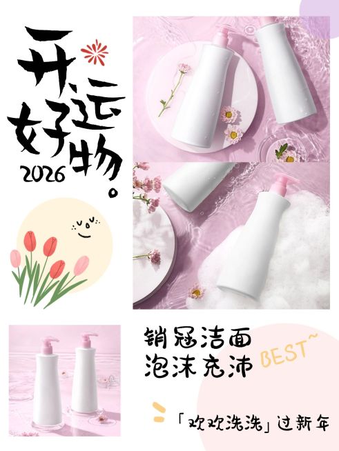新年开运好物美妆产品营销手绘风小红书配图预览效果