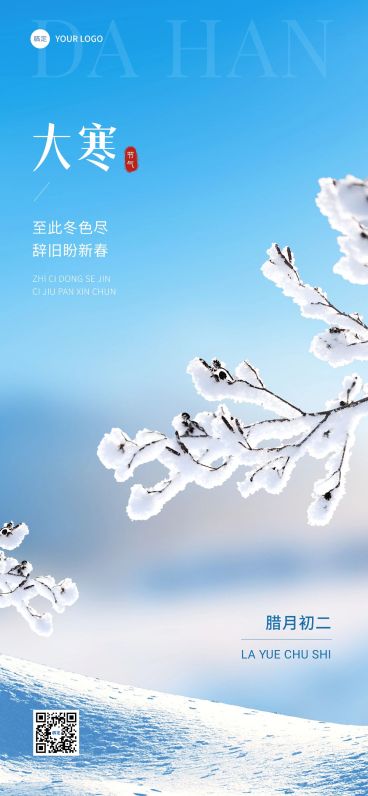 企业大寒节气祝福简约合成全屏竖版海报预览效果