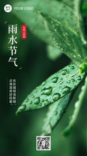 通用雨水节气祝福实景手机海报预览效果