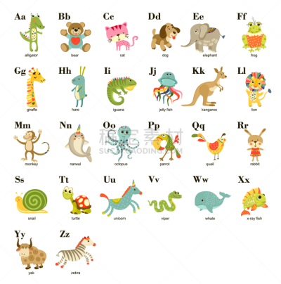 可爱的,字母,动物,绘画插图,卡通,小山羊,幼小动物,文字,矢量,教育