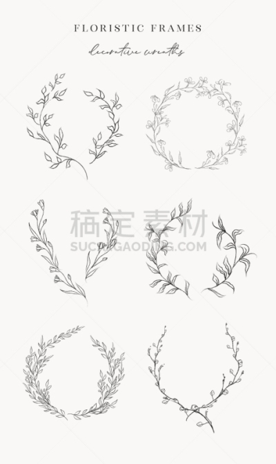 边框,线条画,脆弱,矢量,花环,华丽的,请柬,铅笔,简单,复古风格
