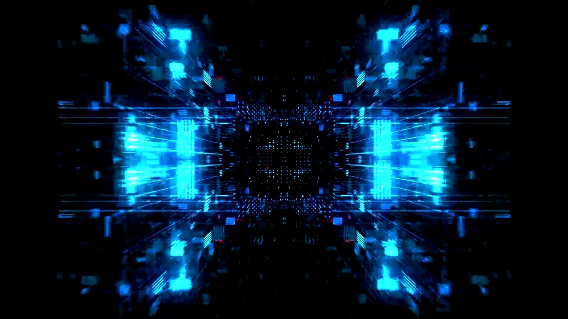 摘要带有粒子网格的未来主义科幻翘曲隧道。