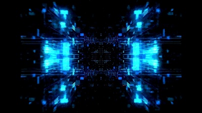 摘要带有粒子网格的未来主义科幻翘曲隧道。