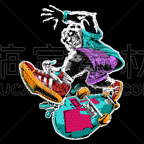 熊猫,滑板,动物手,绘画插图,分离着色,红色,愉悦,画画,骑,娱乐