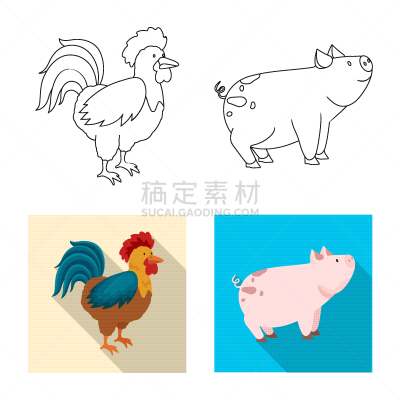 厨房,图标,可爱的,农业,复活节,食品,猪,动物,设计
