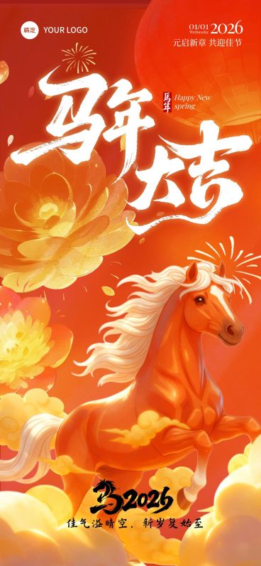 春节节日祝福通用喜庆感全屏竖版海报预览效果