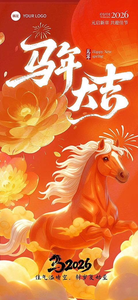 春节节日祝福通用喜庆感全屏竖版海报