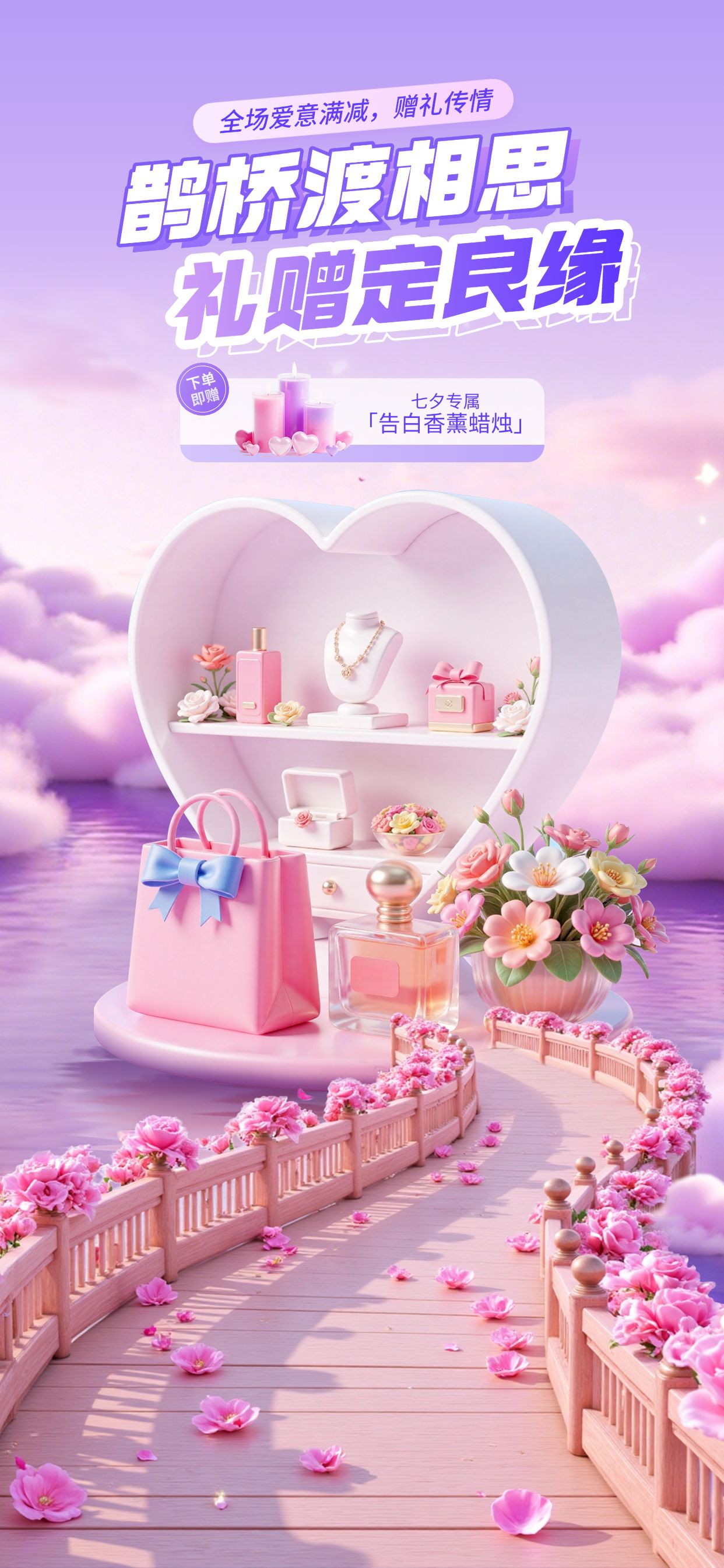 点击进入编辑 七夕电商节日营销梦幻感直播间装修套装AIGC预览效果
