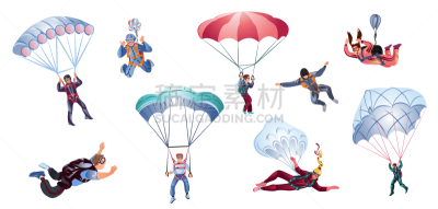 colorful set skydivers in