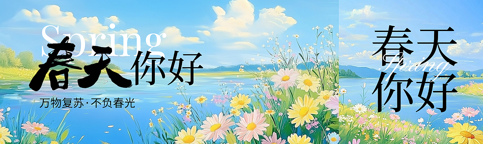 春季营销春天清新感油画风公众号双封面AIGC