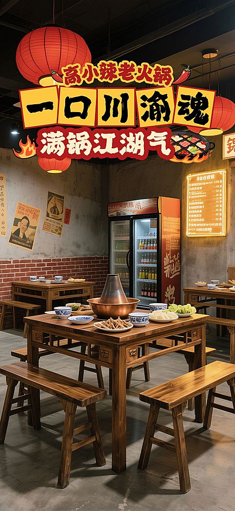 餐饮美食重庆火锅店直播背景AIGC