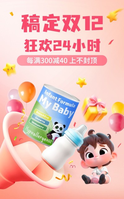 双十二大促母婴亲子母婴产品电商竖版海报AIGC