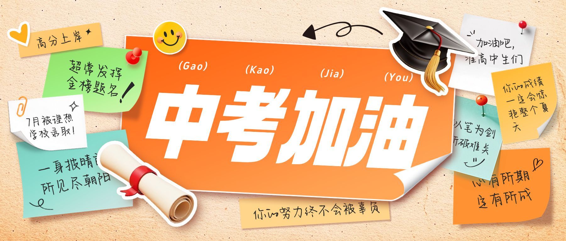 中考加油祝福考公考研考试上岸贴纸墙公众号首图AIGC