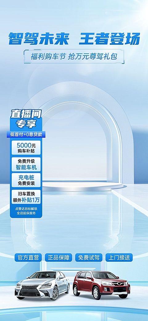 蓝色科技风汽车智能驾驶直播间背景贴片组合AIGC