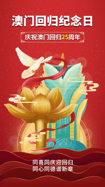 澳门回归纪念日大事件手机海报预览效果