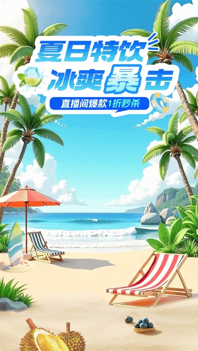 海边沙滩夏季氛围动态直播背景aigc