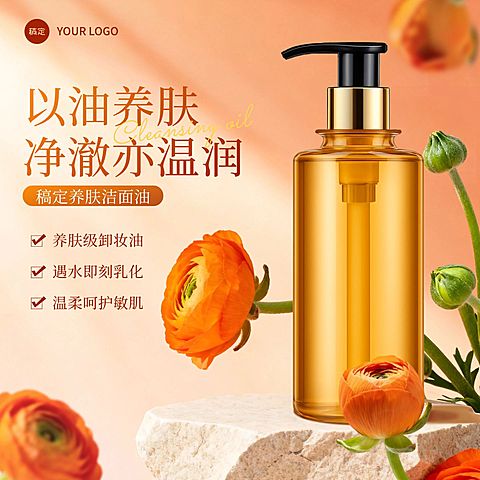 卸妆油美妆护肤花朵商品主图