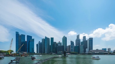 滨海湾摩天大楼，蓝天，新加坡，延时视频
