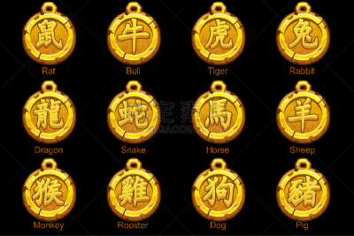 十二生肖,狗,兔子,公猪,虎,马,矢量,老鼠,猴子,蛇