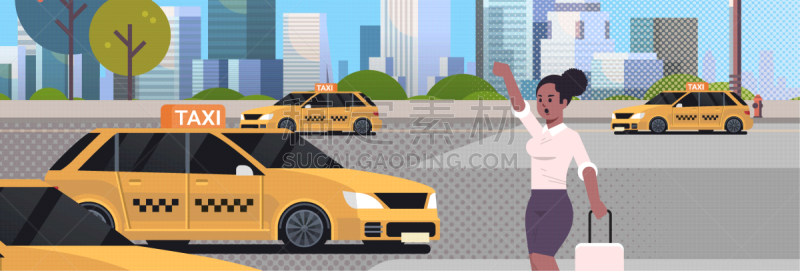 女商人,出租车,街道,紧迫,商务,行李,接,取得