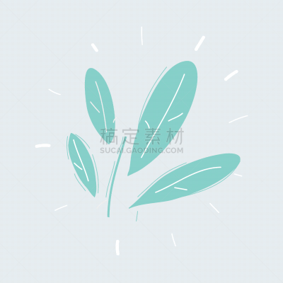 green leaves hand drawn icons on white