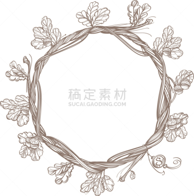 枝,叶子,橡树,圆形,边框,自然,华丽的,柳条,梦符咒,装饰