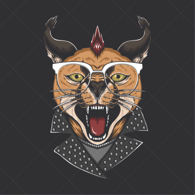 朋克,矢量,绘画插图,动物头,狞獾,猫,背景分离,肖像,眼睛,哺乳纲
