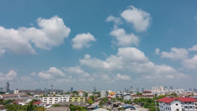 拥有清晰蓝天景观的摩天大楼。