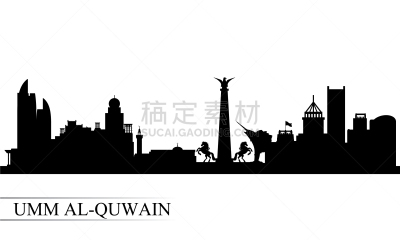 欧姆古温,城市天际线,阿拉伯联合酋长国,亚洲,明信片,外立面,摩天大楼,全景,剪影