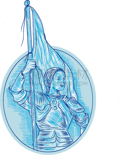 贞德,拿着,盔甲服,法国,女人,矢量,草图,画画