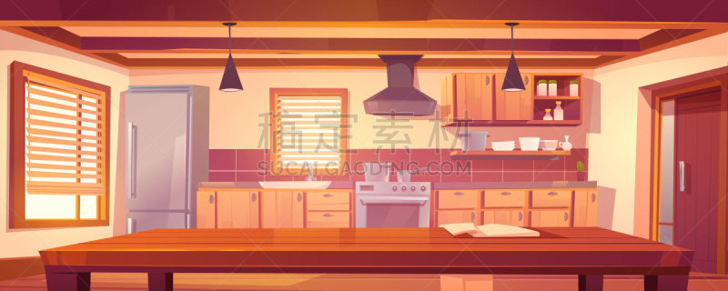 乡村风格,厨房,木制,室内,家具,无人,波兰,冰箱,炊具,复古风格