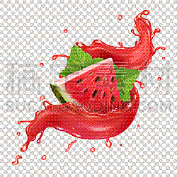 watermelon in red fresh juice splash realistic