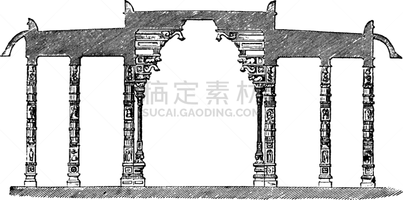 寺庙,围墙,圆顶建筑,白色,矢量,图像,雕刻图像,黑色,上升,复古