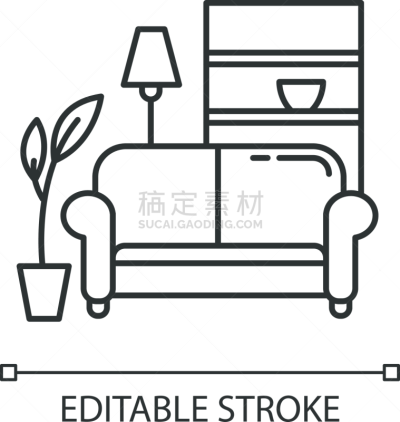 绘画插图,沙发,符号,轮廓线画,公寓,起居室,舒服,细的,矢量,家具
